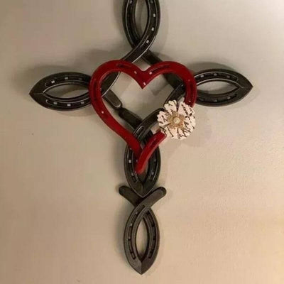 Natural Horseshoe Cross With Heart