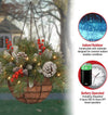 🎄Pre-lit Artificial Christmas Hanging Basket - Flocked with Mixed Decorations and White LED Lights - Frosted Berry